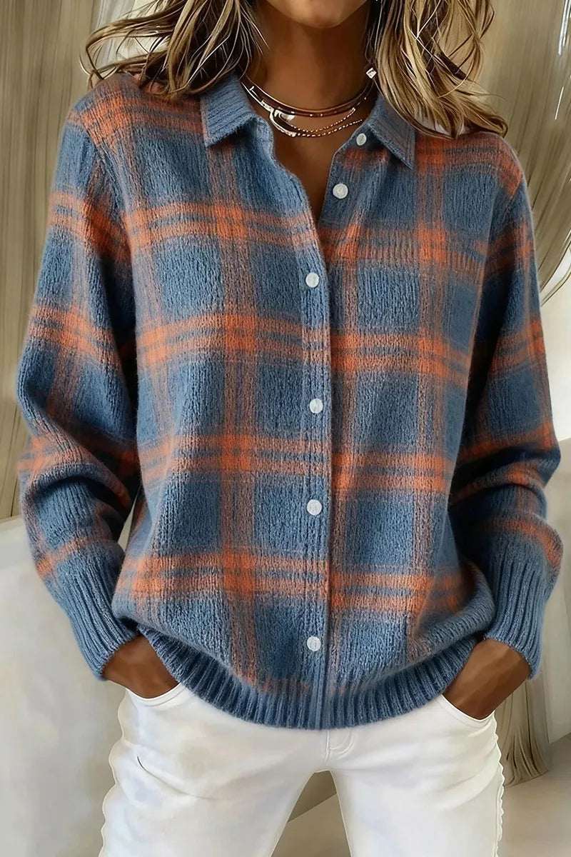 Cárdigan de cuadros para mujer con tapeta de botones