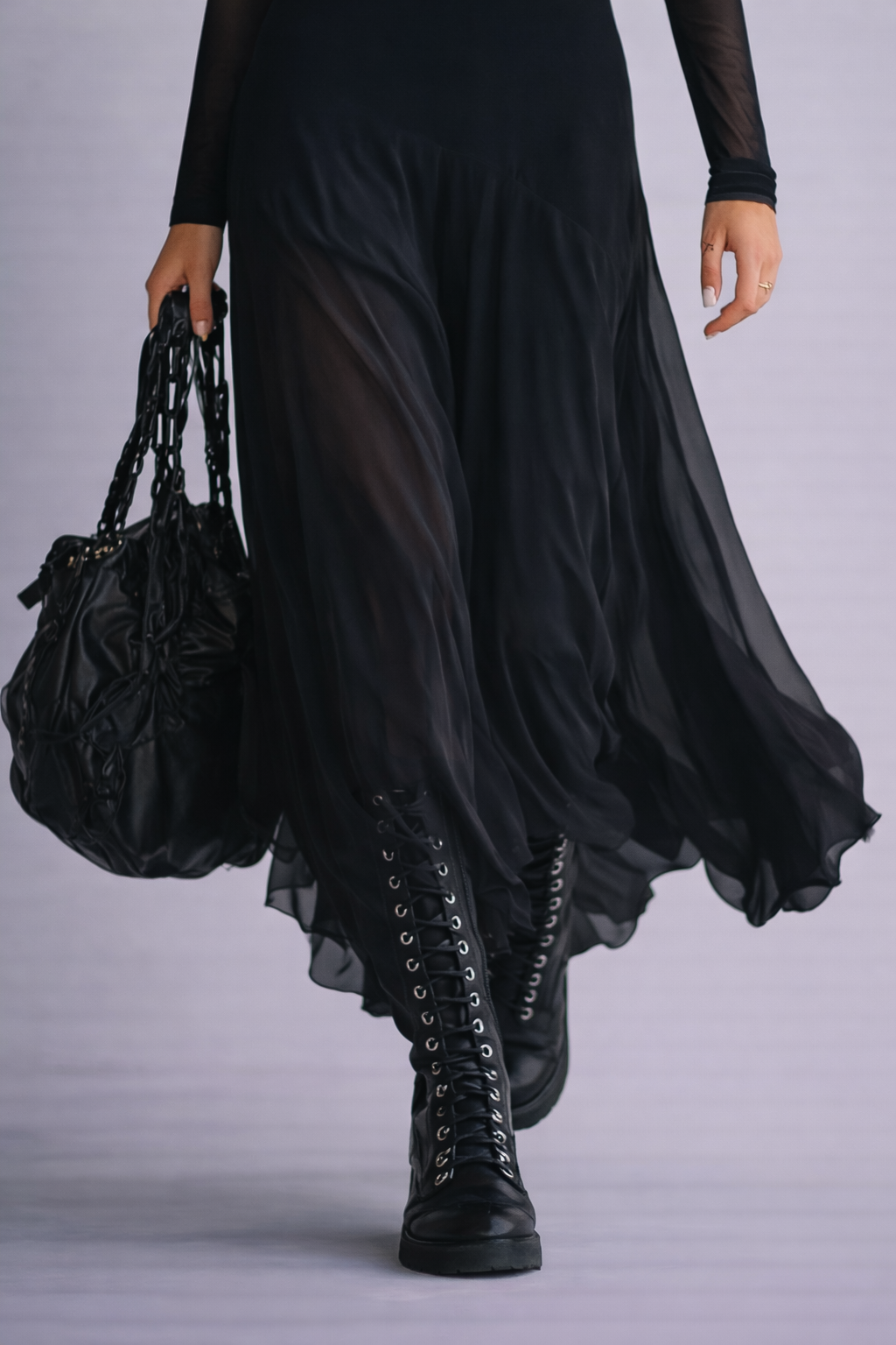 Neroa | Vestido maxi holgado de tul negro