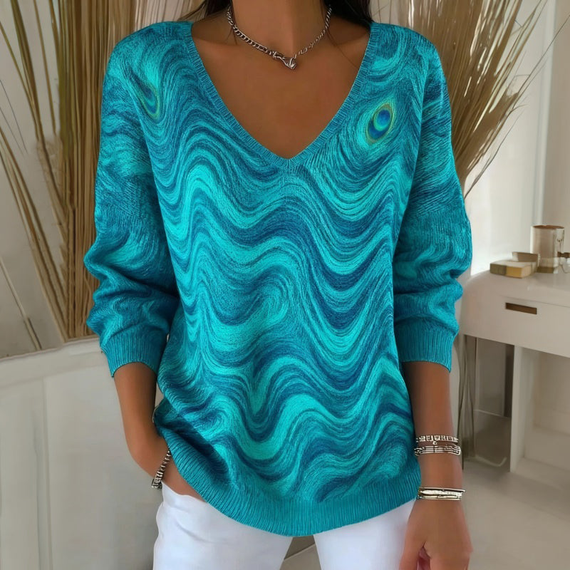 Blusa de Punto Turquesa con Escote en V